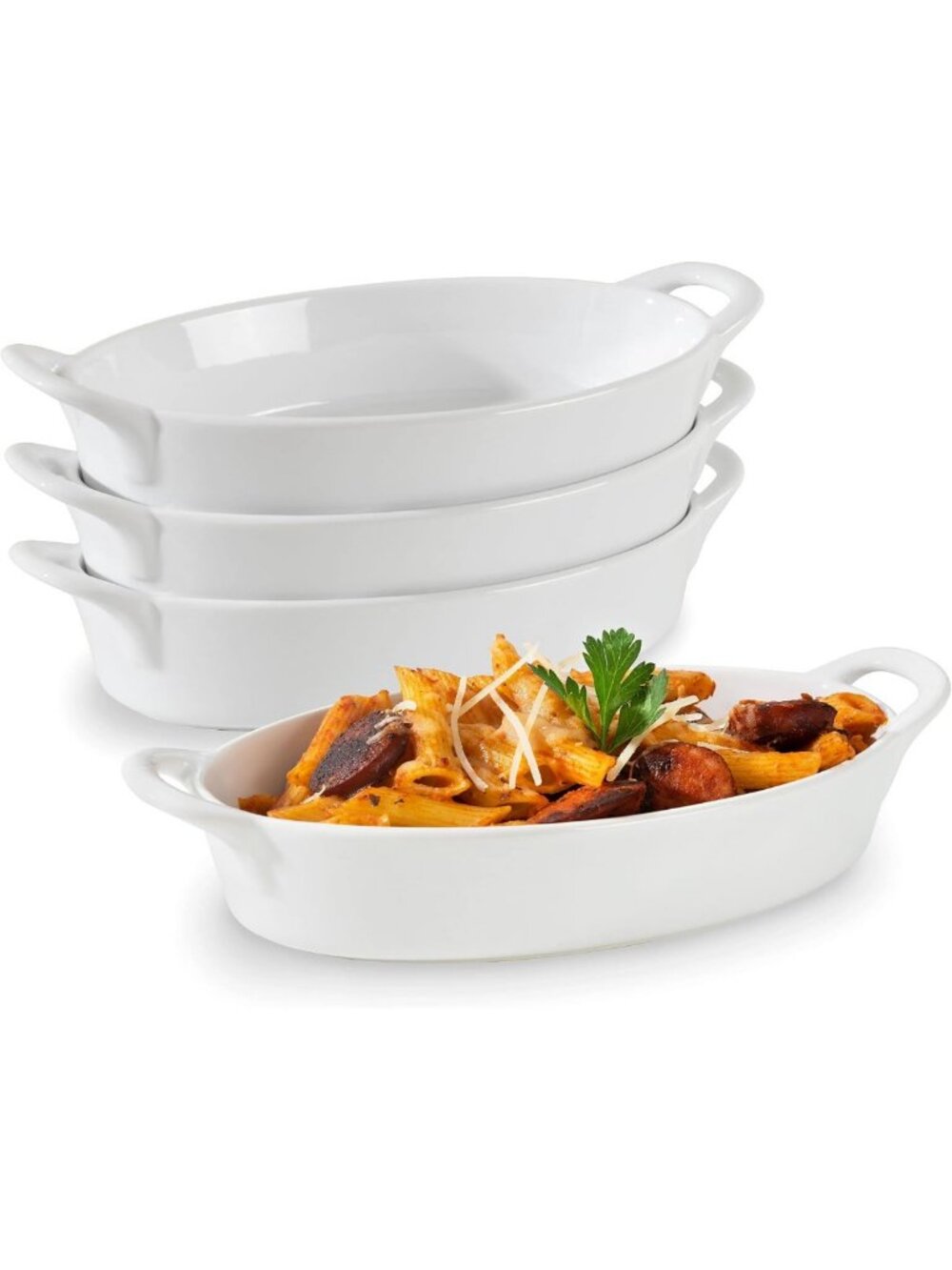 Set of 4 Oval Ceramic Baking Dishes - Oven & Microwave Safe, Heat Resistant